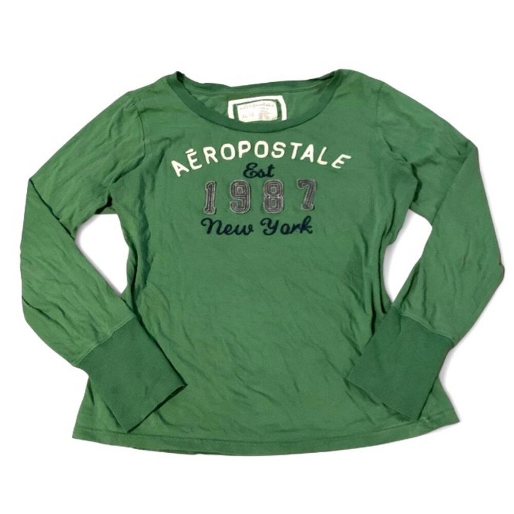Aeropostale Y2K Green Logo Fitted Long Sleeve Tee – Large